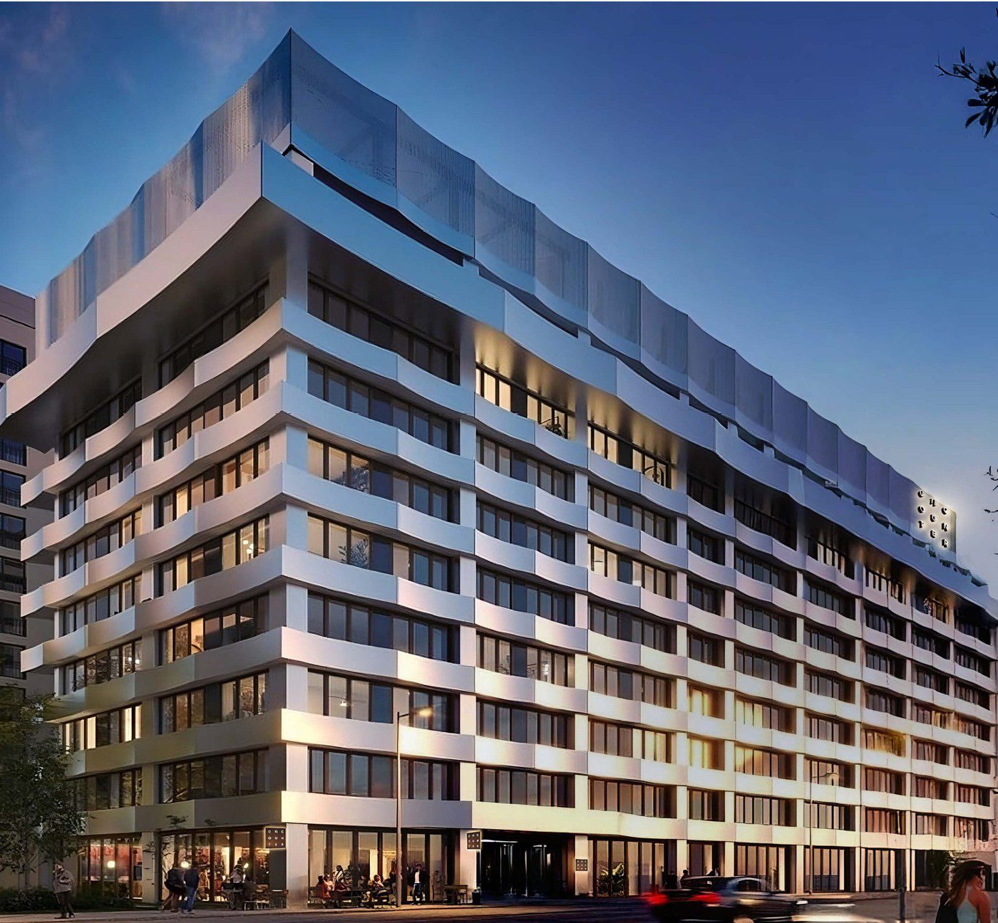 The Encounter Amsterdam - impressie van het hotel bij avond